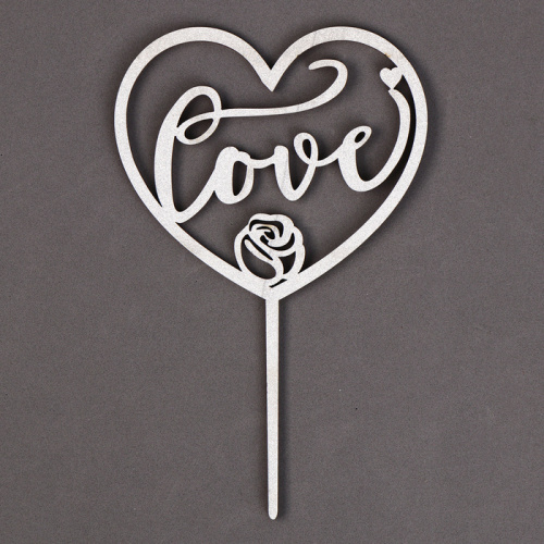 Топпер деревянный Сердце с блестками, серебро