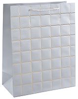 Пакет подарочный, Золотые квадраты, Серебро, Металлик, 44*31*12см