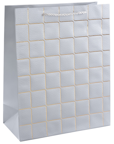 Пакет подарочный, Золотые квадраты, Серебро, Металлик, 32*26*12см Пакет подарочный, Золотые квадраты, Серебро, Металлик, 32*26*12см