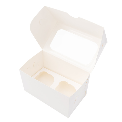 Коробка для 2 капкейков 16x10x10 см, с окном, белая фото 3