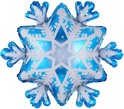 Шар фольгированный Фигура Снежинка, голубой/белый