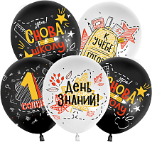 Воздушный шар латексный 1 Сентября Снова в школу, белый/черный