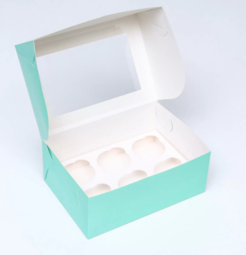 Коробка для 6 капкейков с окном, зелёная, 25×17×10 см фото 2 Коробка для 6 капкейков с окном, зелёная, 25×17×10 см фото 2