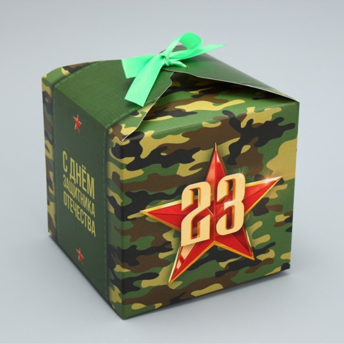Коробка для подарков С 23 февраля, камуфляж, 12×12×12 см