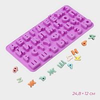 Форма для шоколада Алфавит для бенто-тортов, 24.8×12×1.5 см, 33 ячейки, сиреневая