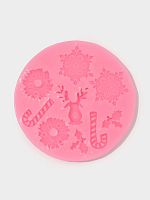 Молд новогодний Снежинки, силикон, d=9.5 см, розовый
