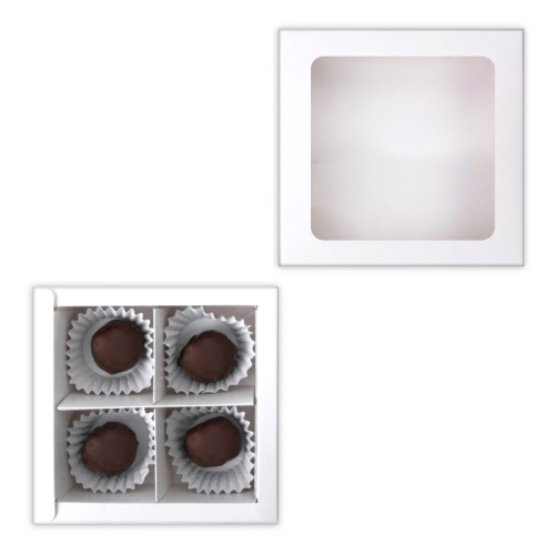 Коробка для 4 конфеты, с окном, целлюлоза белая,12.5×12.5×3.5 см фото 2