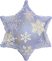 Шар фольгированный Фигура, Снежинка, Морозные искры, Голубой/Золото