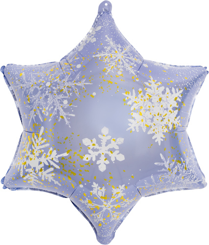 Шар фольгированный Фигура, Снежинка, Морозные искры, Голубой/Золото