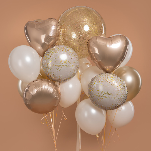 Воздушный шар фольгированный Круг, С Днем Рождения! (роскошь и конфетти) фото 2