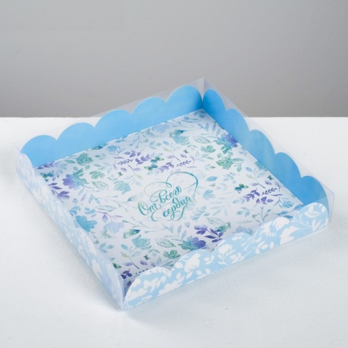 Коробка для печенья,  с PVC крышкой, «От всего сердца», 18 х 18 х 3 см