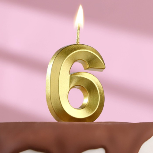 Свеча для торта «‎Грань», цифра "6",золотая, 5 см фото 2