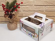 Коробка для торта 18x18x10 см с ручками принт Париж