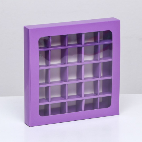 Коробка для 25 конфет с окном, сиреневая, 22×22×3.5 см фото 3 Коробка для 25 конфет с окном, сиреневая, 22×22×3.5 см фото 3