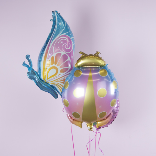 Воздушный шар фольгированный Фигура Божья Коровка, розовый фото 2