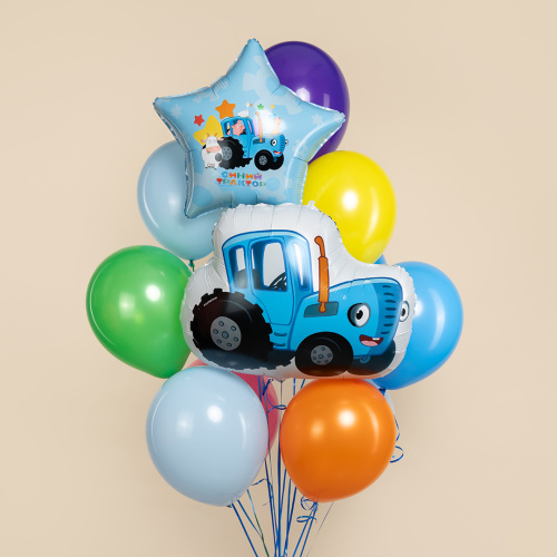 Воздушный шар фольгированный Фигура Синий трактор 66см фото 2