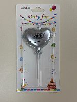 Свеча для торта Сердце Серебро "Happy birthday"
