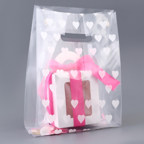 Пакет прозрачный с вырубной ручкой Сердечки, 17*33+17см