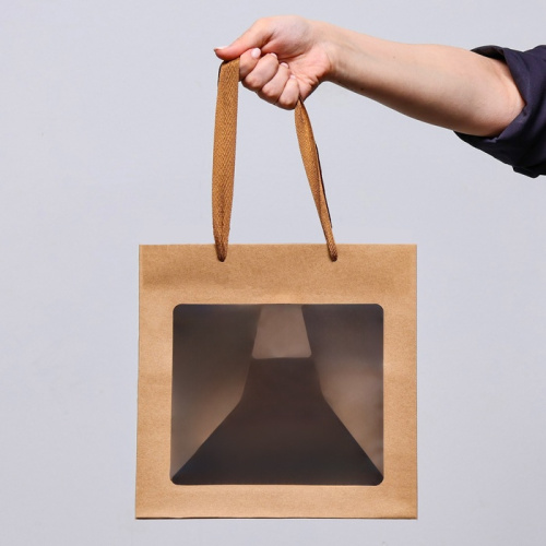 Пакет подарочный КУБ 25*25*25см, крафт с окном фото 2