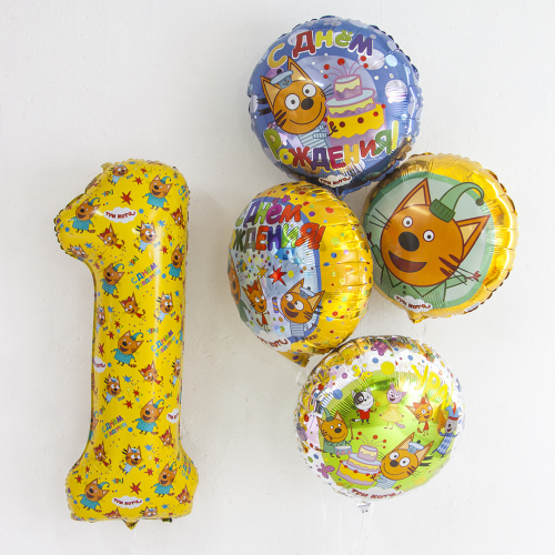 Воздушный шар фольгированный Круг Три кота, Компот, желтый, 1шт фото 2