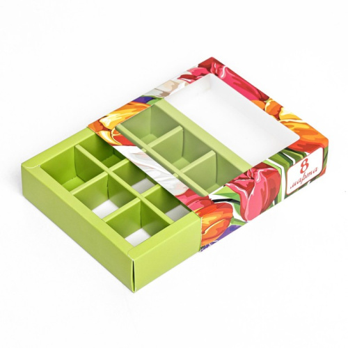 Коробка для 9 конфет с обечайкой, « 8 марта» 13.8×13.8×3.8 фото 2