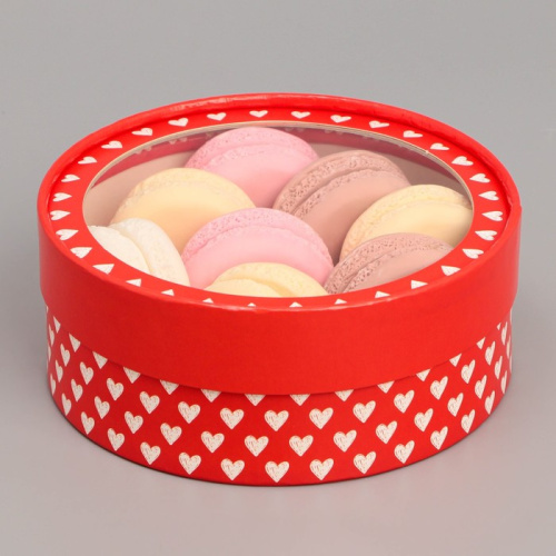 Коробка тубус для макарун с окном Love 16×16×5 см