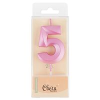 Свеча Цифра, 5 Грани, Розовый, Перламутр, 4,2*6 + 4,5 см