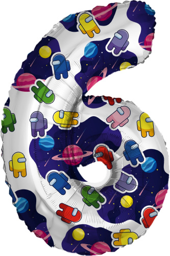 Воздушный шар фольгированный Цифра 6 Космонавтики Воздушный шар фольгированный Цифра 6 Космонавтики
