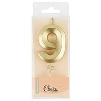 Свеча для торта Грани, цифра 9, золото, 6,5см