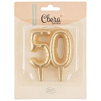 Свеча Цифра, 50 Юбилейные шарики, Золото, 8 см