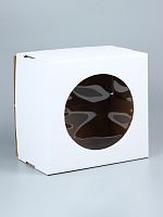 Коробка для торта 30x30x19 см, с окном, белая