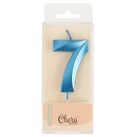 Свеча Цифра, 7 Грани, Синий, Металлик, 6см + 4,5 см