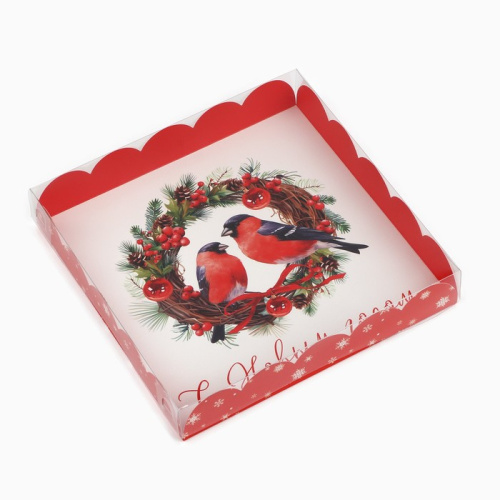 Коробка для пряников Снегири 18*18*3см Коробка для пряников Снегири 18*18*3см