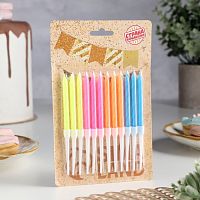 Свечи для торта "Неон", 10 см, 12 шт, разноцветные