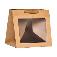 Пакет подарочный КУБ 25*25*25см, крафт с окном