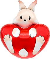 Воздушный шар фольгированный Фигура, Зайка с сердечком