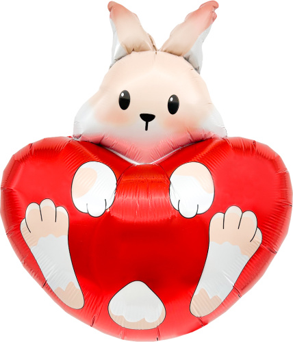 Воздушный шар фольгированный Фигура, Зайка с сердечком