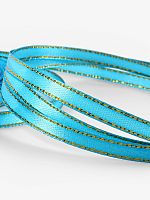 Лента атласная, с золотым люрексом, 6 мм, 22 м, голубая