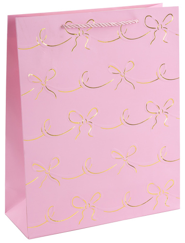 Пакет подарочный, Милые бантики, Розовый, металлик, 41,5*30*12см