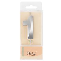 Свеча Цифра, 1 Грани, Серебро, Металлик, 4,2*6 + 4,5 см