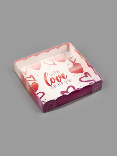 Коробка для печенья с пластиковой крышкой, With love, 15×15×3 см