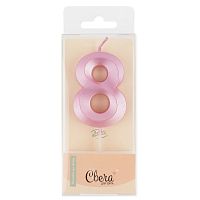 Свеча Цифра, 8 Грани, Розовый, Перламутр, 4,2*6 + 4,5 см