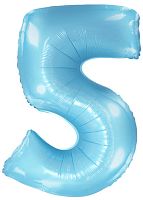 Воздушный шар фольгированный Цифра, 5 Slim, Голубой макарунс, 102см — купить в нашем магазине для кондитеров в Москве