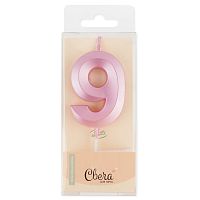 Свеча Цифра, 9 Грани, Розовый, Перламутр, 4,2*6 + 4,5 см