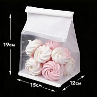 Пакет с прямоугольным дном 15*19*12 см с окном и зажимом, белый