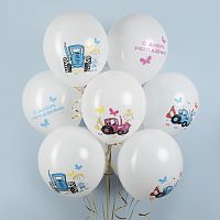 Воздушный шар латексный Синий трактор, белый, пастель