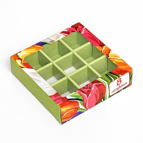 Коробка для 9 конфет с обечайкой, « 8 марта» 13.8×13.8×3.8 фото 3