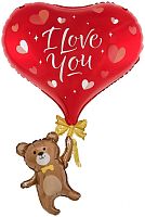 Воздушный шар фольгированный Фигура, Мишка с сердцем