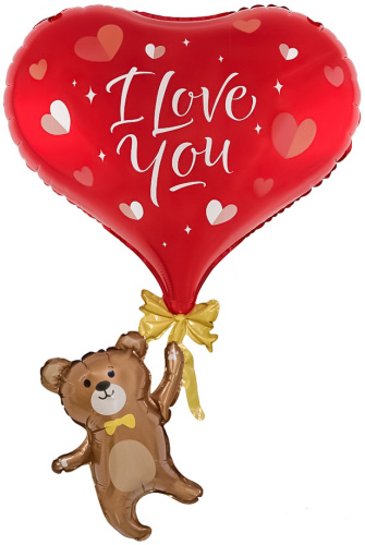 Воздушный шар фольгированный Фигура, Мишка с сердцем