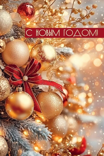 Открытка С Новым Годом! (золотые шарики), 12,2*18,2см